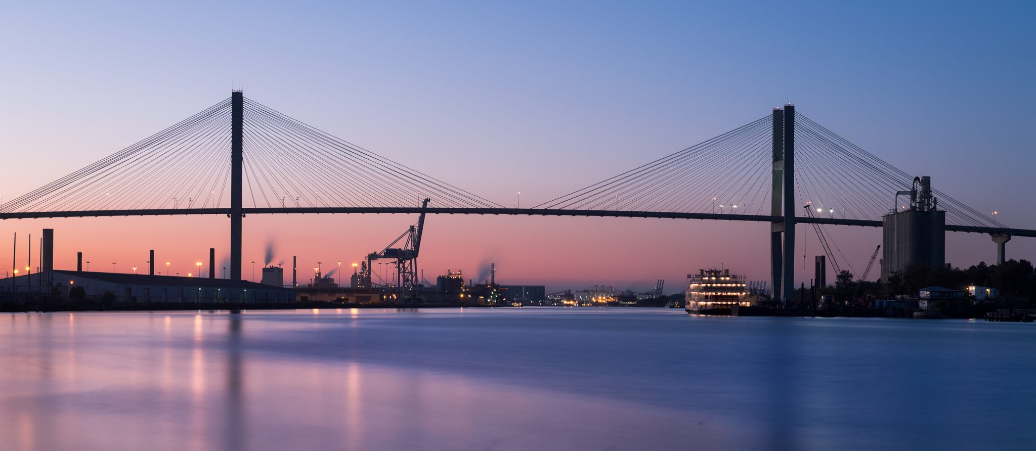 Talmadge Memorial Bridge in Savannah, Georgia on November 14, 2016. The bridge spans the Savannah River between downtown Savannah, Georgia, and Hutchinson Island in South Carolina.